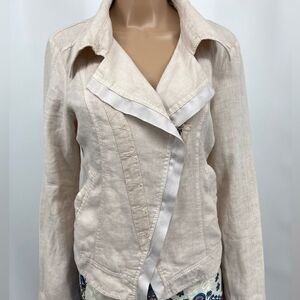 Oizini Embroidered Linen Cropper Jacket SZ L Beige Color Made in Italy Like New